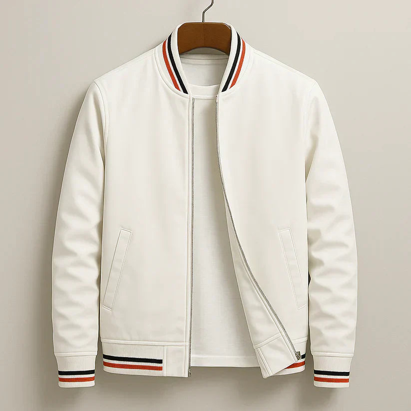 Men's Bomber Jacket with Synthetic Shell and Striped Rib Trim