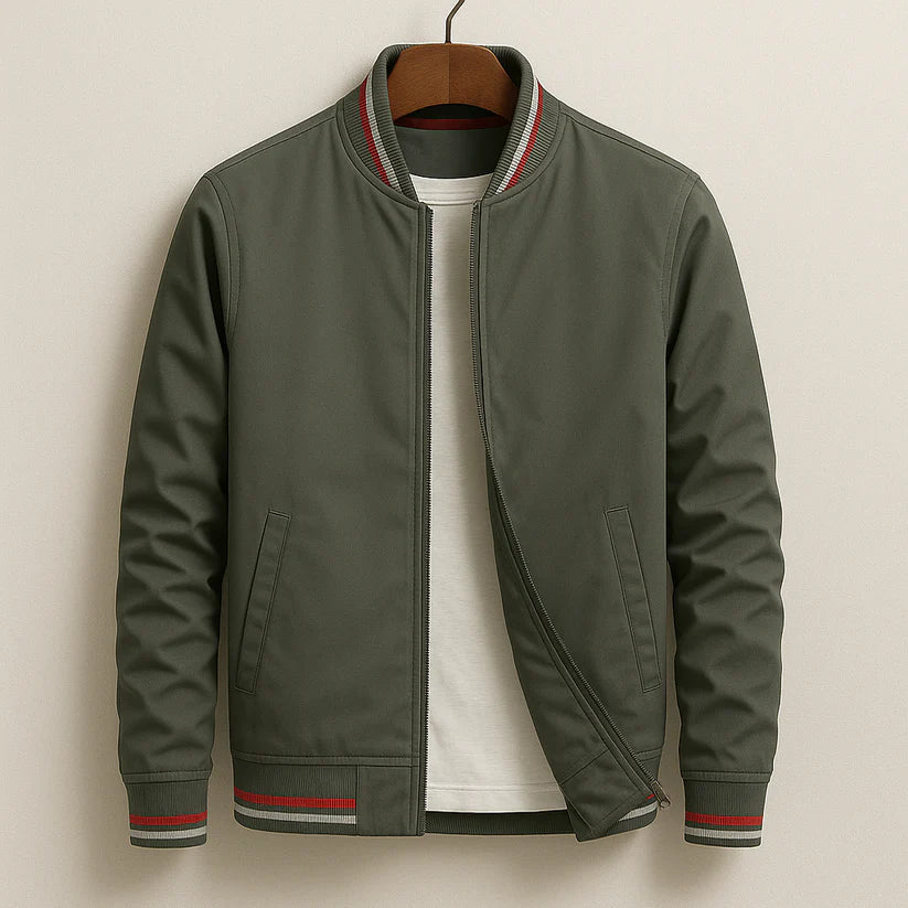 Men's Bomber Jacket with Synthetic Shell and Striped Rib Trim