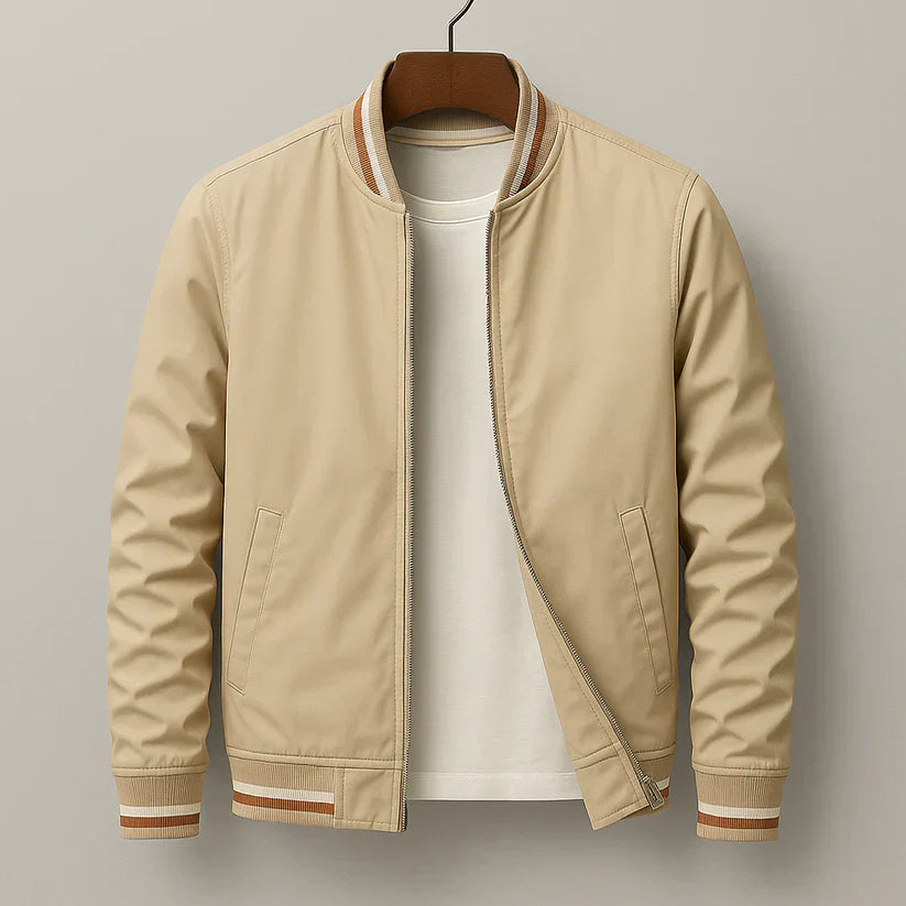 Men's Bomber Jacket with Synthetic Shell and Striped Rib Trim