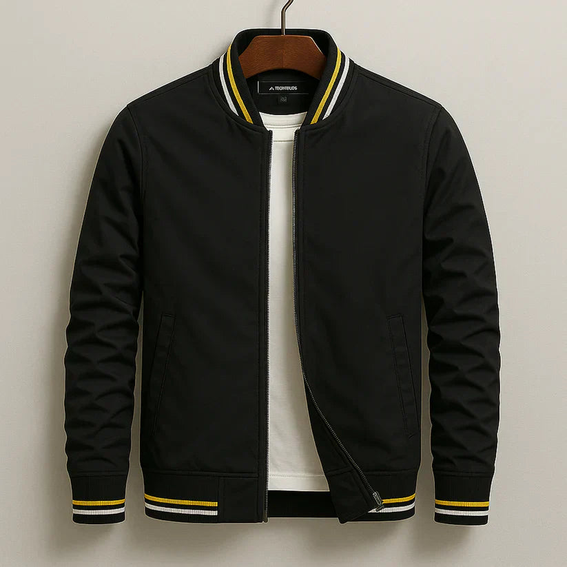 Men's Bomber Jacket with Synthetic Shell and Striped Rib Trim