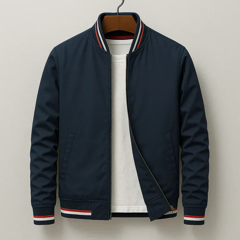Men's Bomber Jacket with Synthetic Shell and Striped Rib Trim