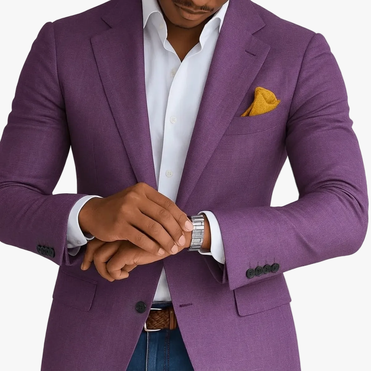Men's Business Woven Blazer with Notched Lapels and Two-Button Front