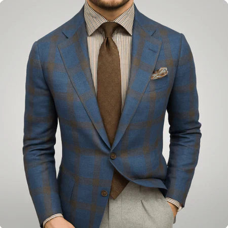 Men's Business Woven Blazer with Notched Lapels and Two-Button Front
