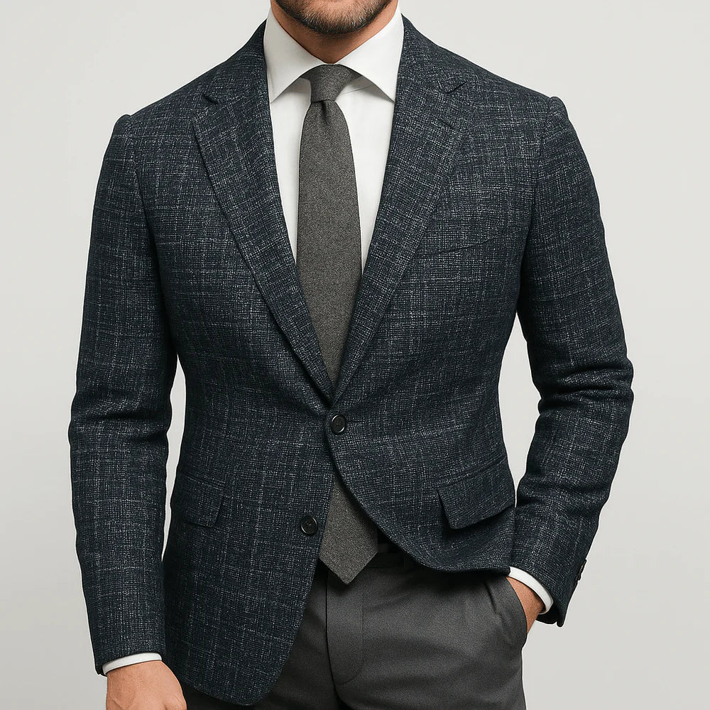 Men's Business Woven Blazer with Notched Lapels and Two-Button Front