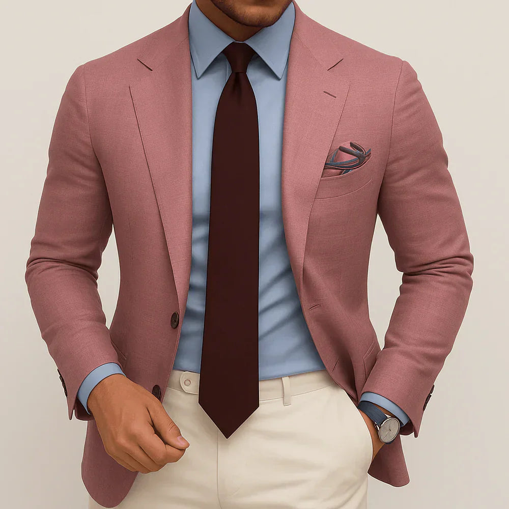 Men's Business Woven Blazer with Notched Lapels and Two-Button Front
