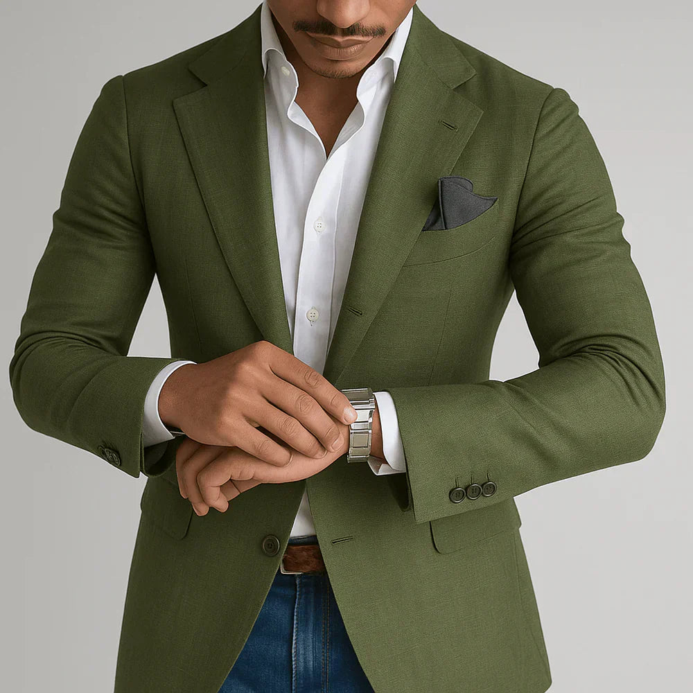Men's Business Woven Blazer with Notched Lapels and Two-Button Front