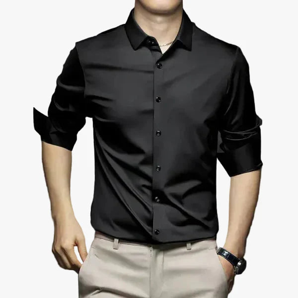 Men's Business Woven Shirt with Button Front and Point Collar