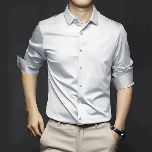 Men's Business Woven Shirt with Button Front and Point Collar