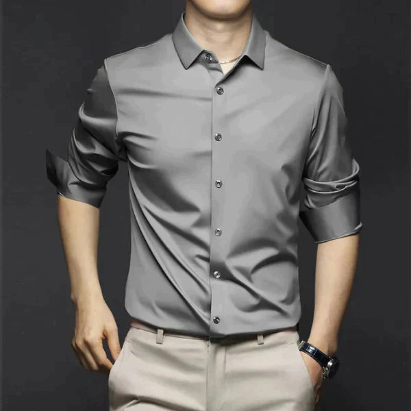 Men's Business Woven Shirt with Button Front and Point Collar