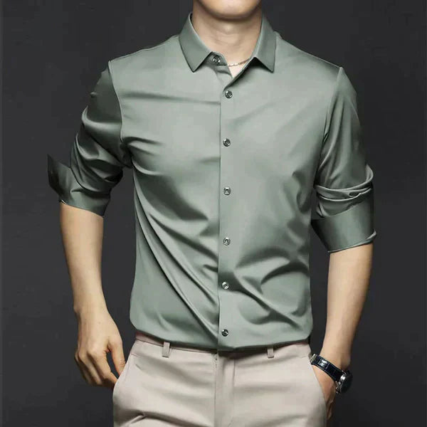 Men's Business Woven Shirt with Button Front and Point Collar