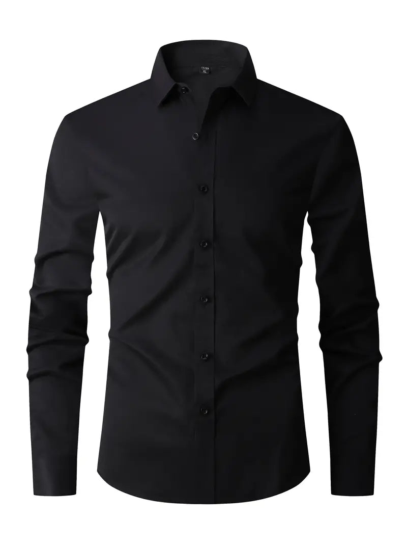 Men's Business Woven Shirt with Point Collar and Button Front