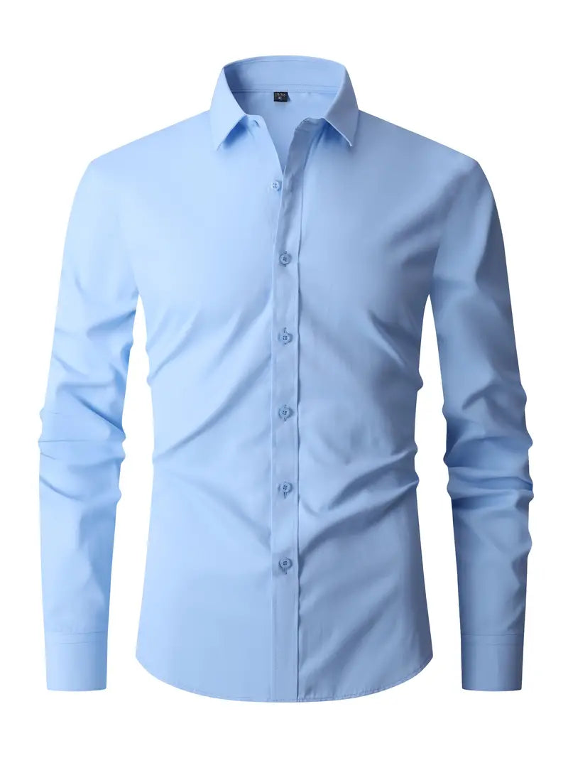 Men's Business Woven Shirt with Point Collar and Button Front