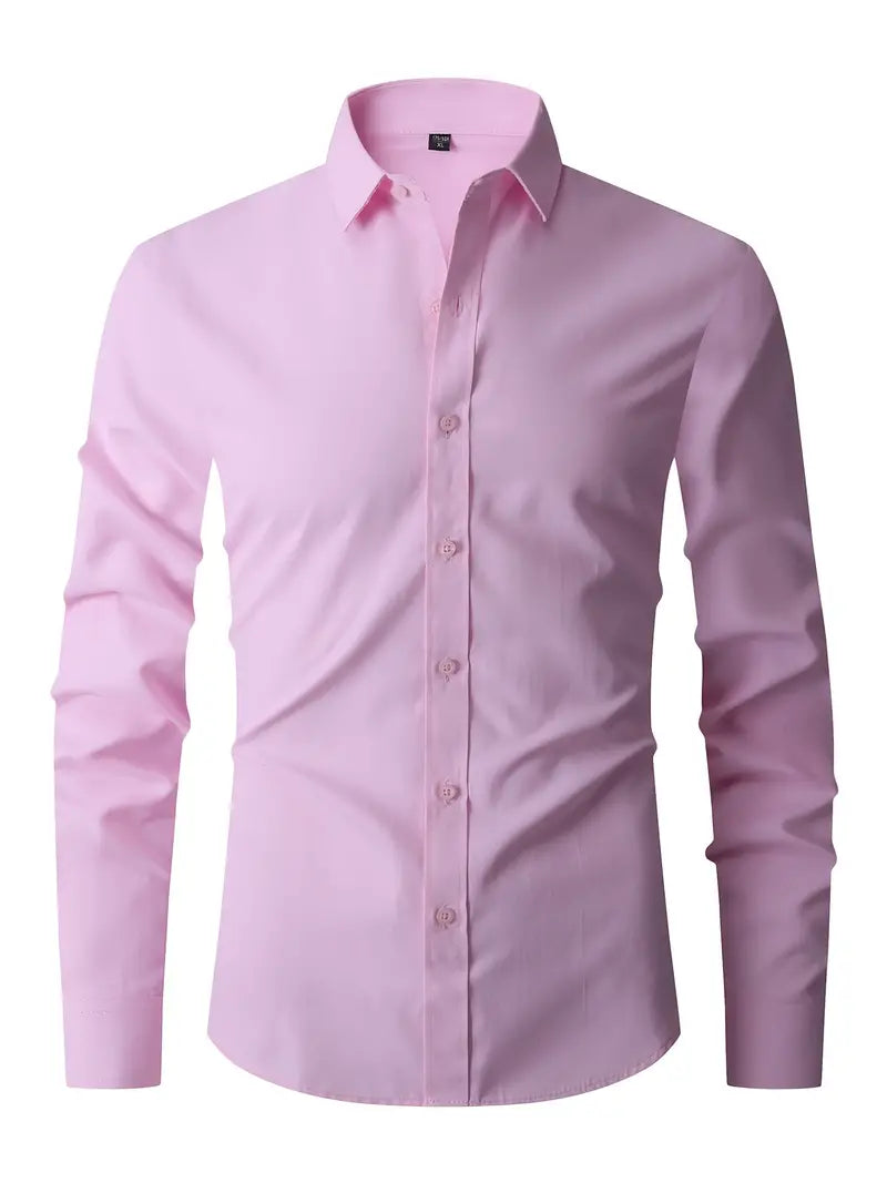 Men's Business Woven Shirt with Point Collar and Button Front