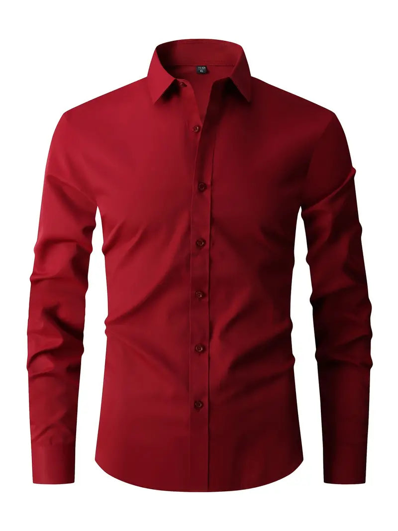 Men's Business Woven Shirt with Point Collar and Button Front