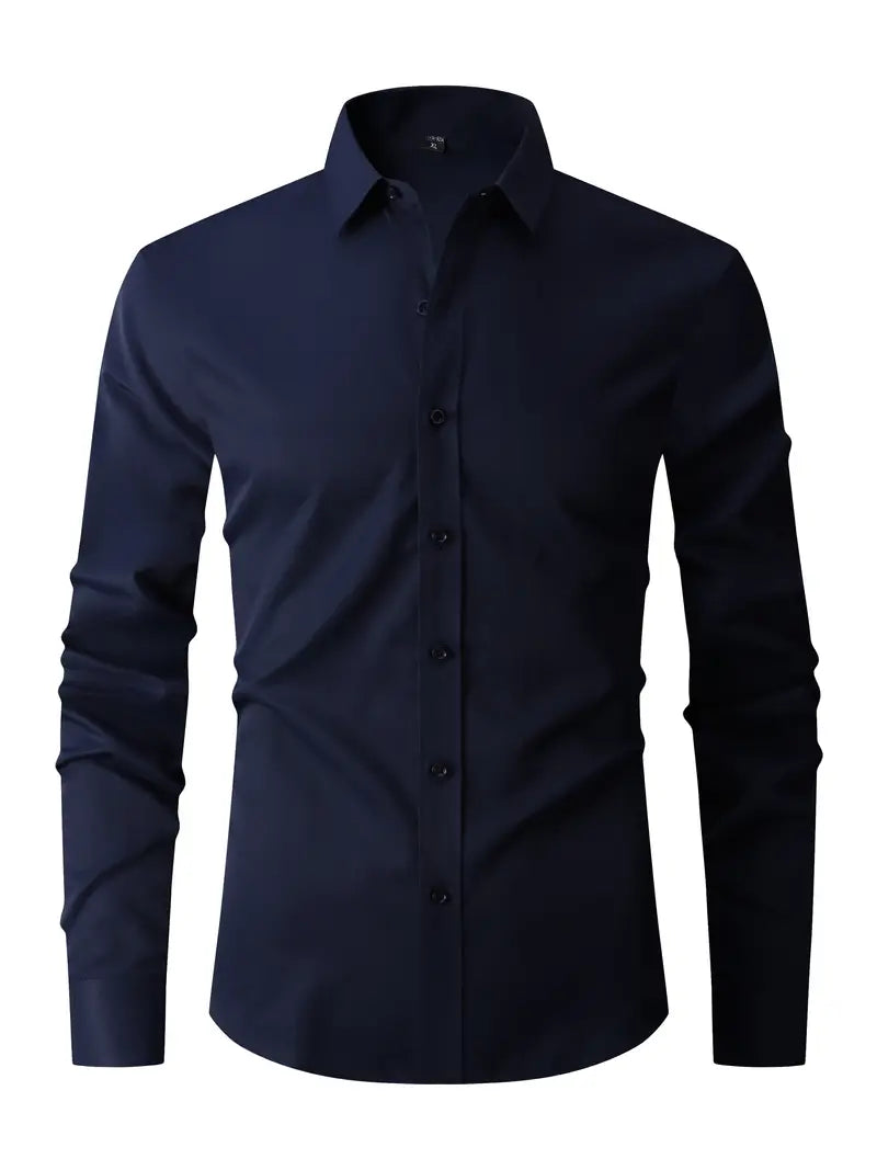 Men's Business Woven Shirt with Point Collar and Button Front