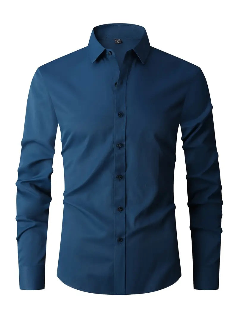 Men's Business Woven Shirt with Point Collar and Button Front