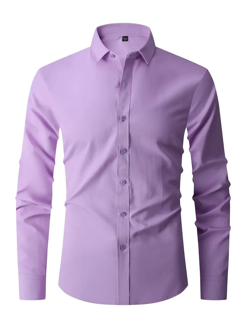 Men's Business Woven Shirt with Point Collar and Button Front