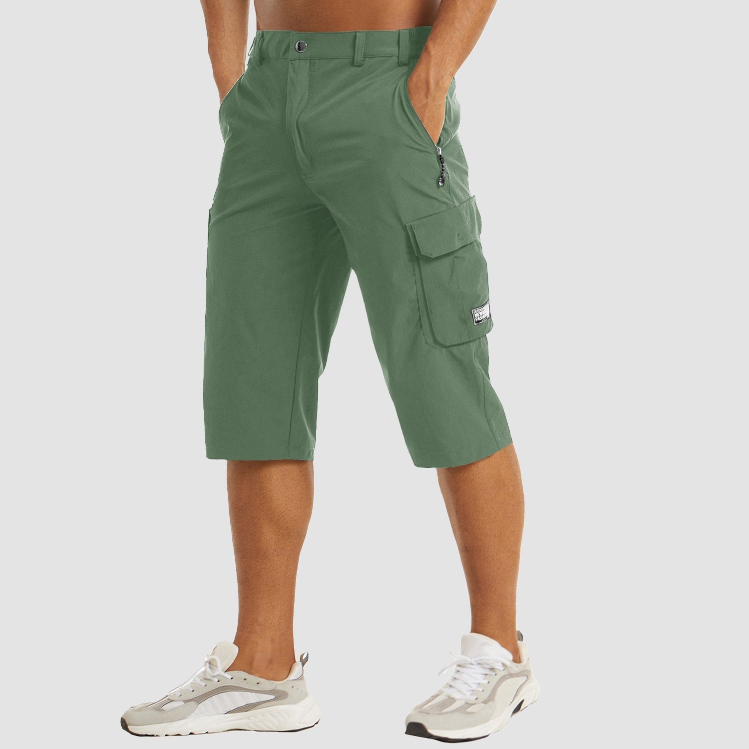 Men's Cargo Woven Shorts with Zipper Pocket and Flap Pockets