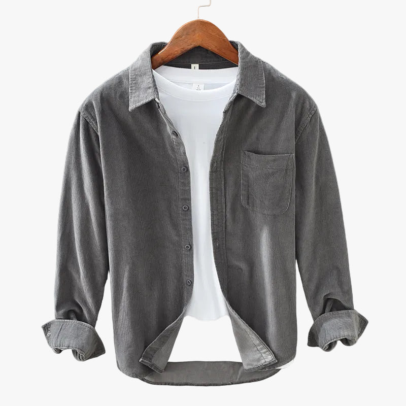 Men's Casual Corduroy Shirt with Button Front and Chest Pocket