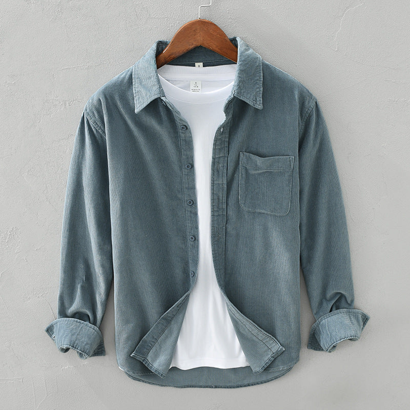 Men's Casual Corduroy Shirt with Button Front and Chest Pocket