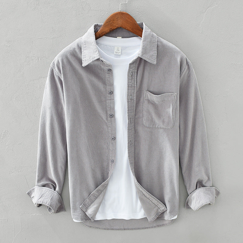 Men's Casual Corduroy Shirt with Button Front and Chest Pocket