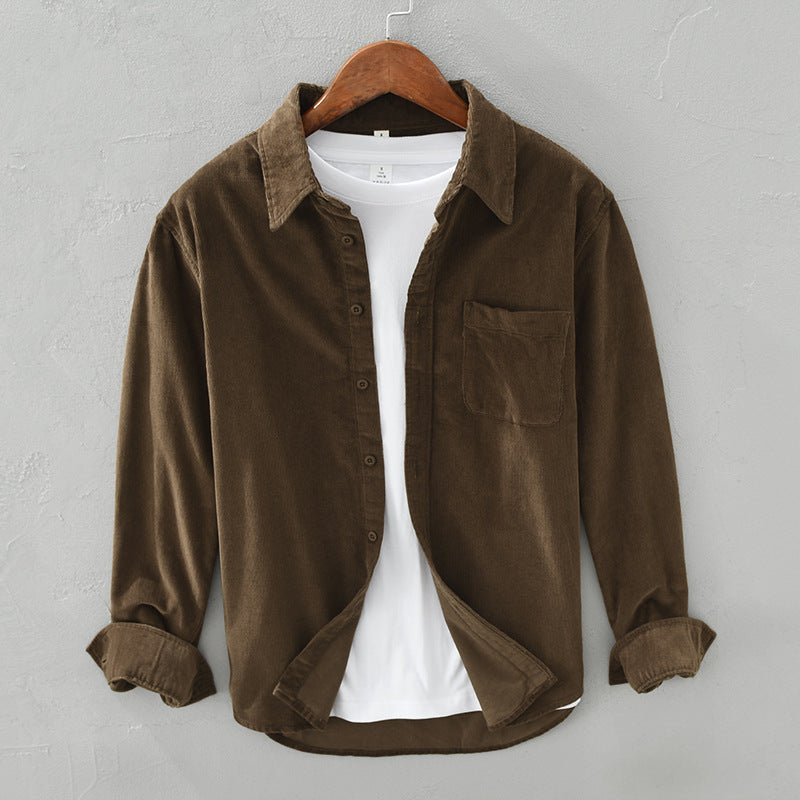 Men's Casual Corduroy Shirt with Button Front and Chest Pocket