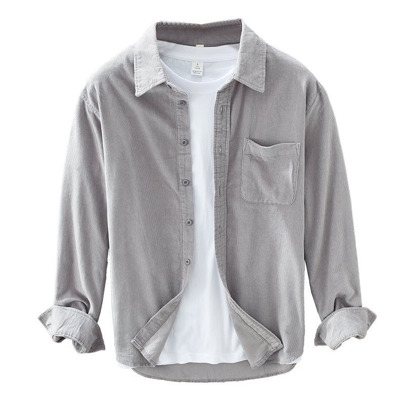 Men's Casual Corduroy Shirt with Button Front and Chest Pocket