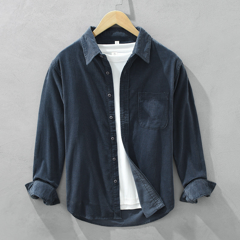 Men's Casual Corduroy Shirt with Button Front and Chest Pocket