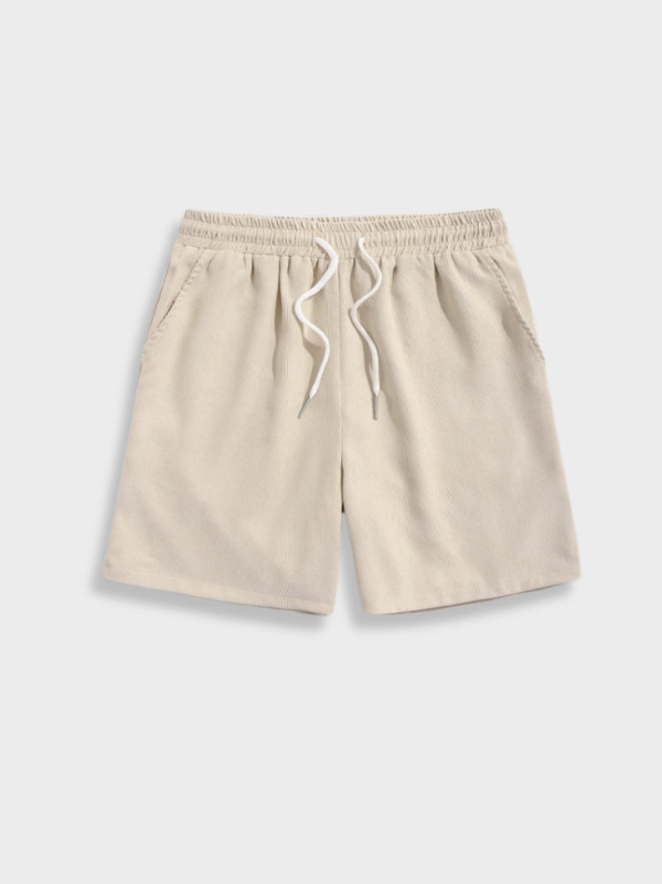 Men's Casual Corduroy Two-Piece Set with Button Shirt and Drawstring Shorts