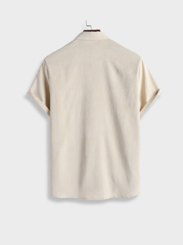 Men's Casual Corduroy Two-Piece Set with Button Shirt and Drawstring Shorts
