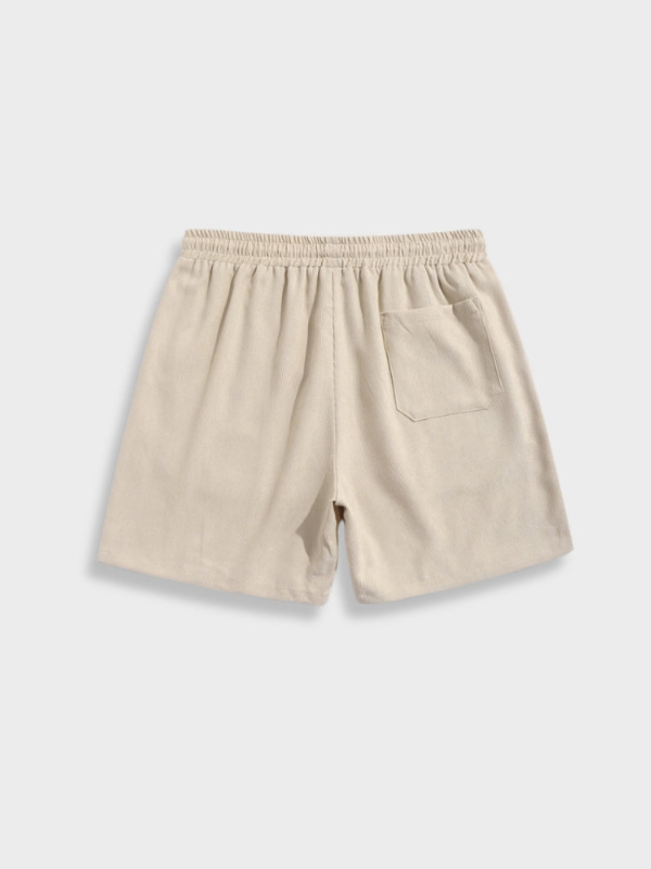 Men's Casual Corduroy Two-Piece Set with Button Shirt and Drawstring Shorts