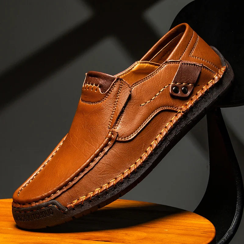 Men's Casual Faux Loafers with Moc Toe and Metal Accent