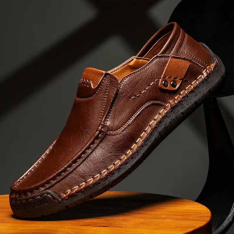 Men's Casual Faux Loafers with Moc Toe and Metal Accent