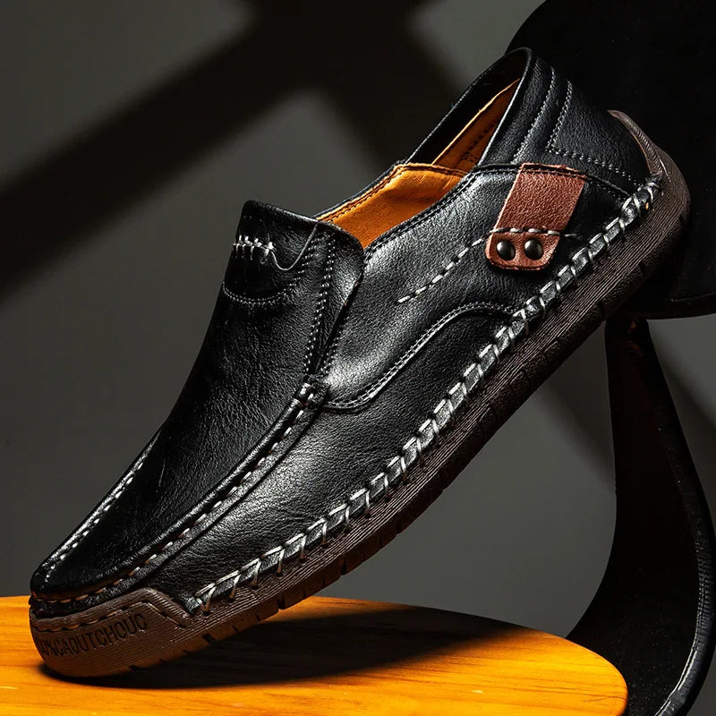 Men's Casual Faux Loafers with Moc Toe and Metal Accent