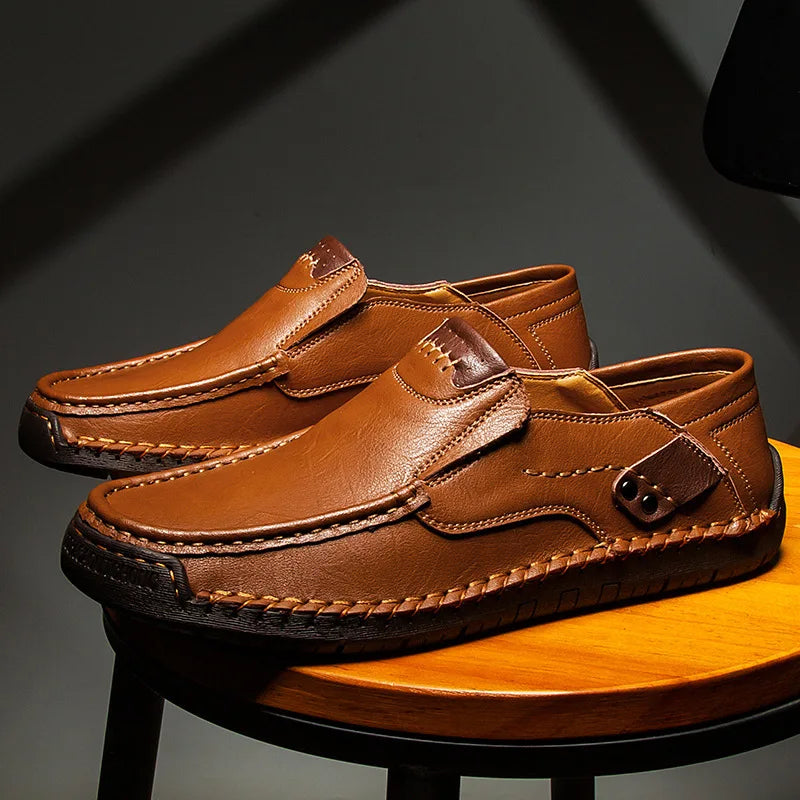Men's Casual Faux Loafers with Moc Toe and Metal Accent