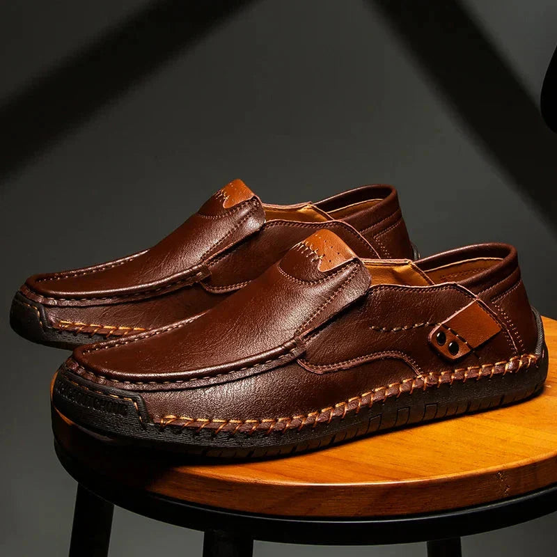 Men's Casual Faux Loafers with Moc Toe and Metal Accent