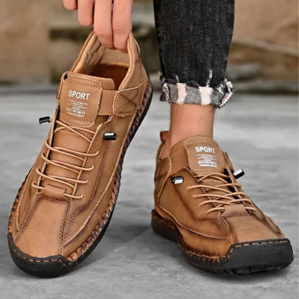 Men's Casual Faux Upper Sneakers with Lace-Up and Side Strap