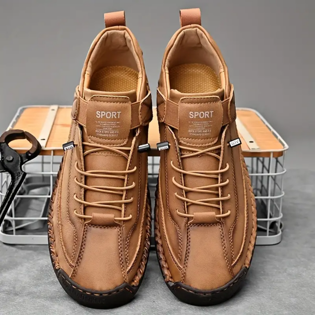 Men's Casual Faux Upper Sneakers with Lace-Up and Side Strap