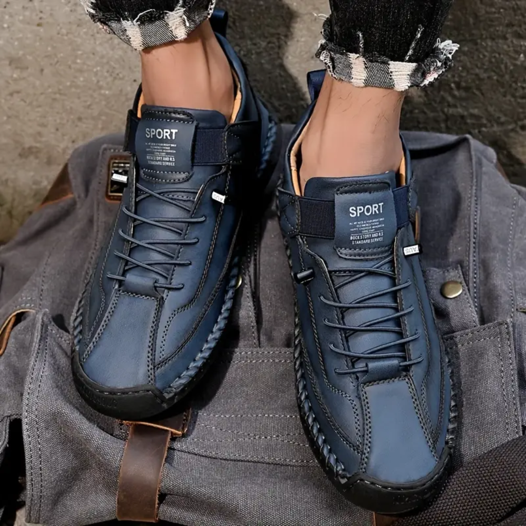 Men's Casual Faux Upper Sneakers with Lace-Up and Side Strap