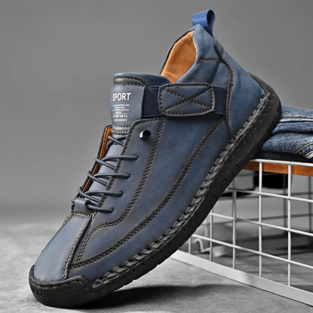 Men's Casual Faux Upper Sneakers with Lace-Up and Side Strap