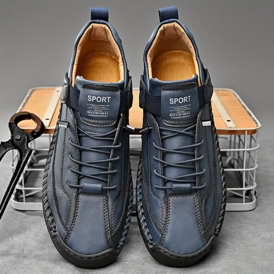 Men's Casual Faux Upper Sneakers with Lace-Up and Side Strap