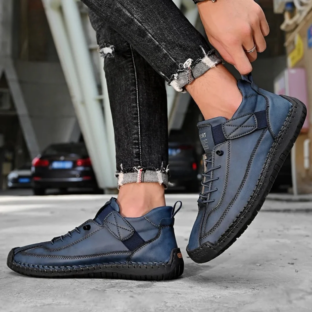 Men's Casual Faux Upper Sneakers with Lace-Up and Side Strap
