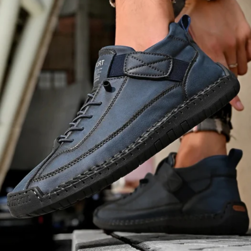 Men's Casual Faux Upper Sneakers with Lace-Up and Side Strap