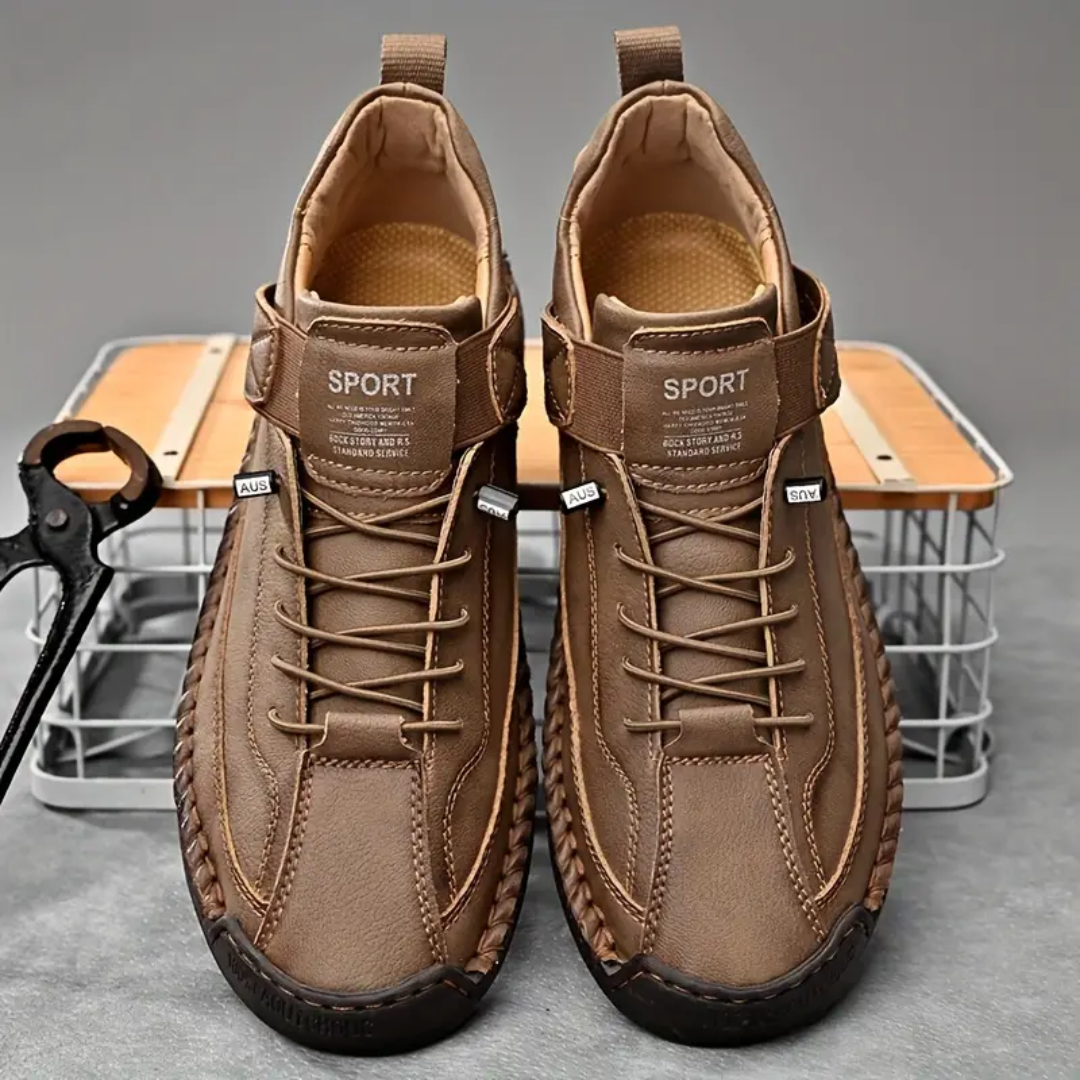 Men's Casual Faux Upper Sneakers with Lace-Up and Side Strap