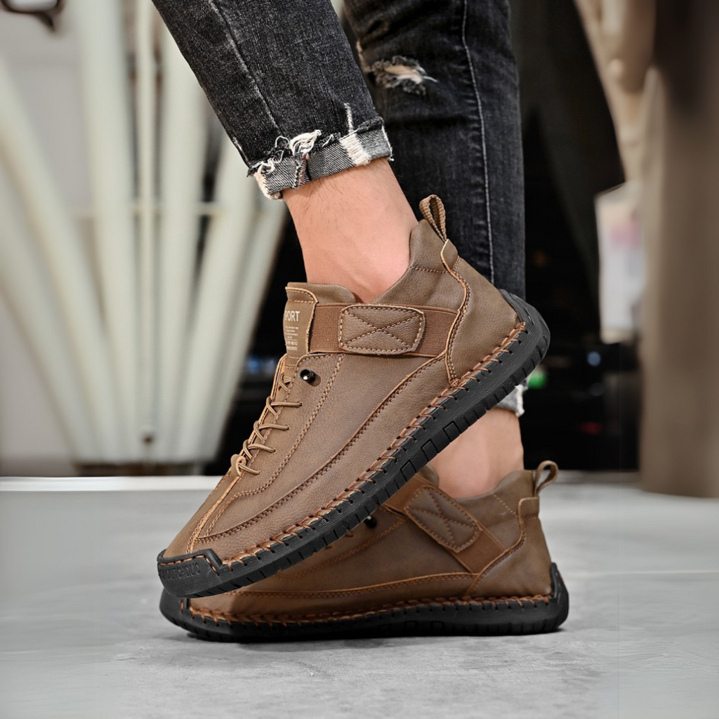 Men's Casual Faux Upper Sneakers with Lace-Up and Side Strap
