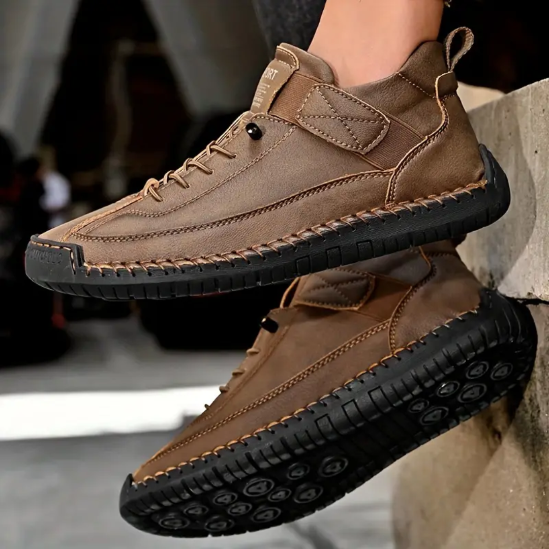 Men's Casual Faux Upper Sneakers with Lace-Up and Side Strap