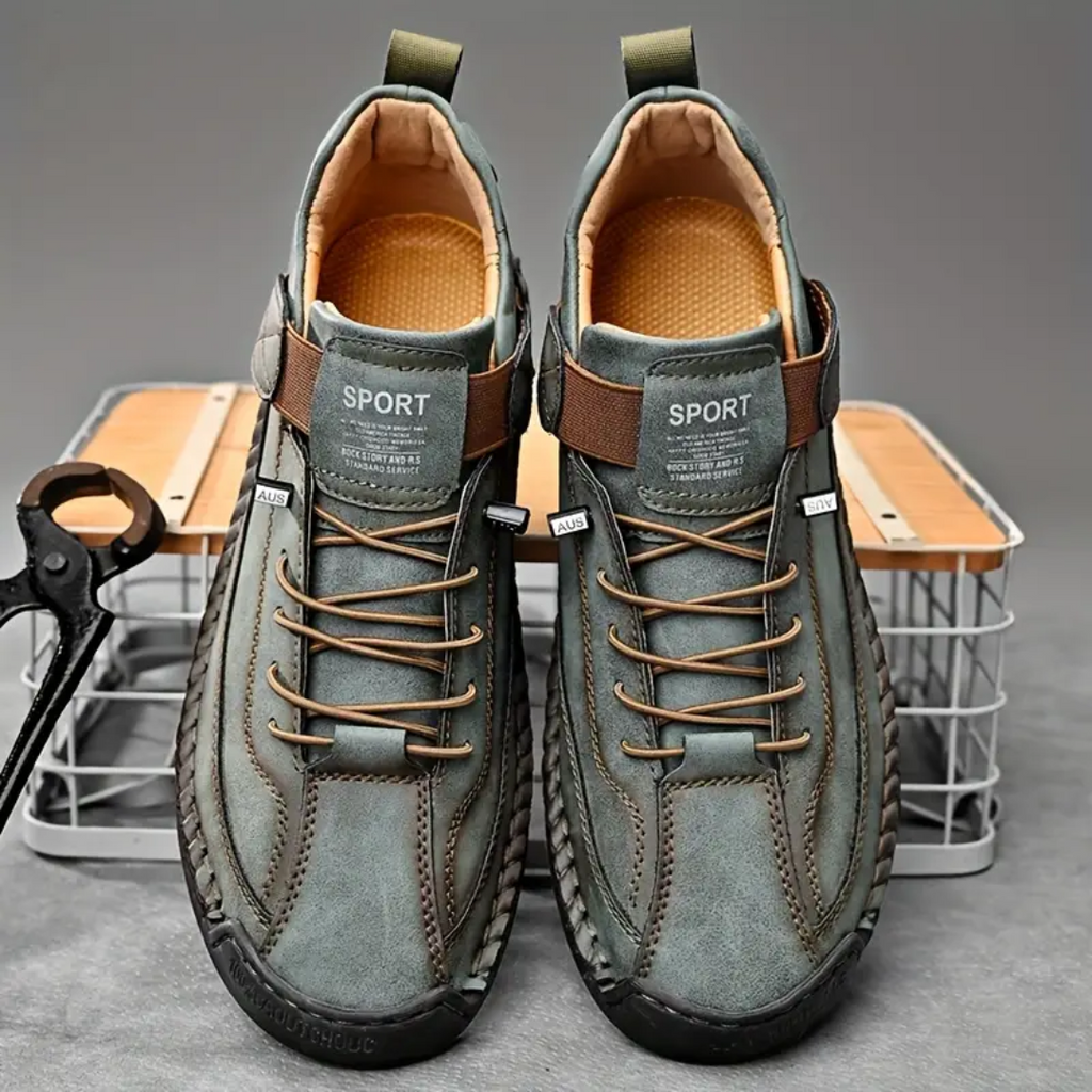 Men's Casual Faux Upper Sneakers with Lace-Up and Side Strap