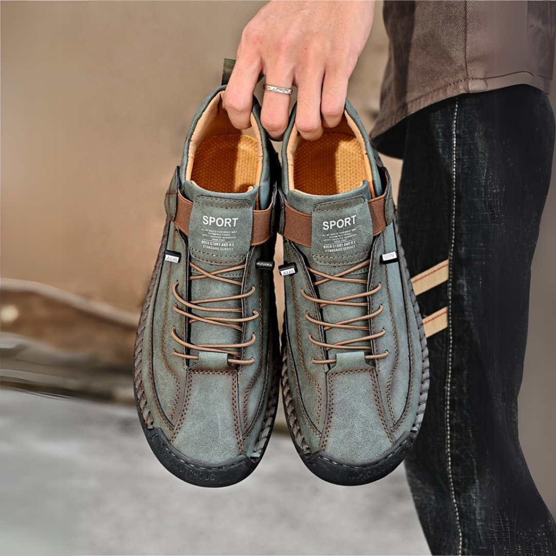Men's Casual Faux Upper Sneakers with Lace-Up and Side Strap