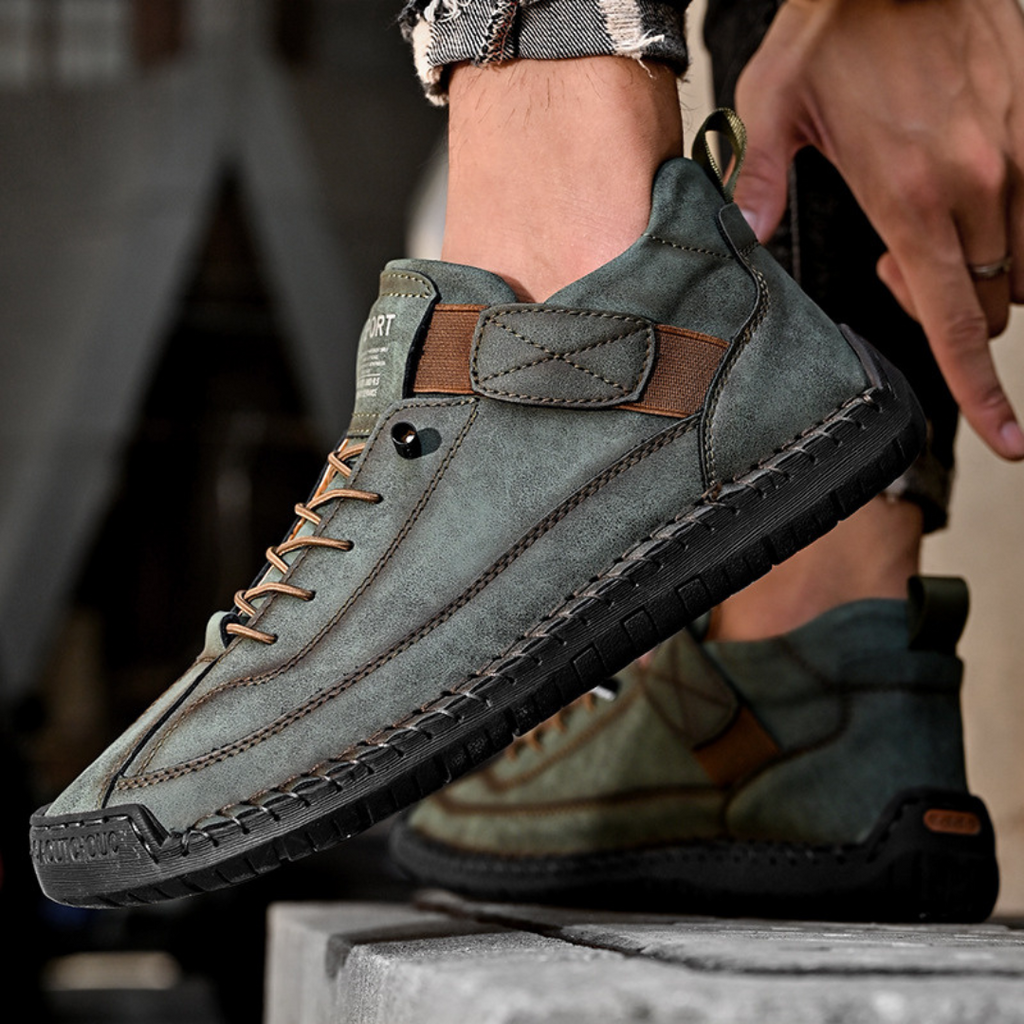 Men's Casual Faux Upper Sneakers with Lace-Up and Side Strap