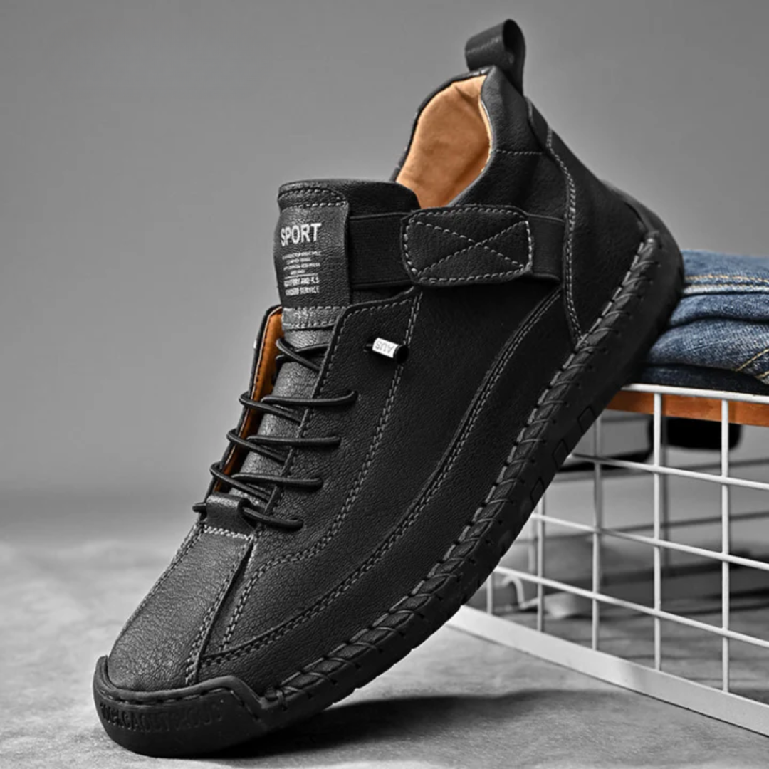 Men's Casual Faux Upper Sneakers with Lace-Up and Side Strap